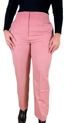  Pantalon Tiro Alto De Oficina Con Pinzas Rosa