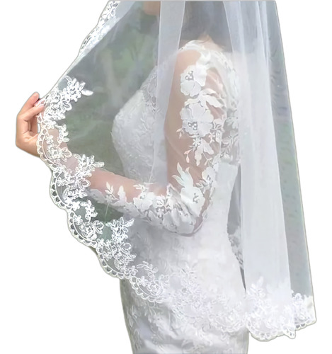 Velo De Novia Mantilla Corto 1 M De 1 Capa Nuevo Boda Encaje