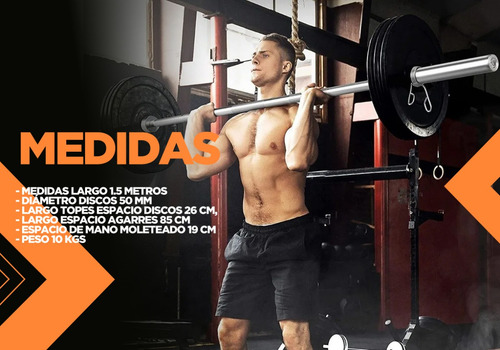 Barra Olimpica Recta Maciza Pesas Gym 1.5 Mt Rulemanes 50 Mm