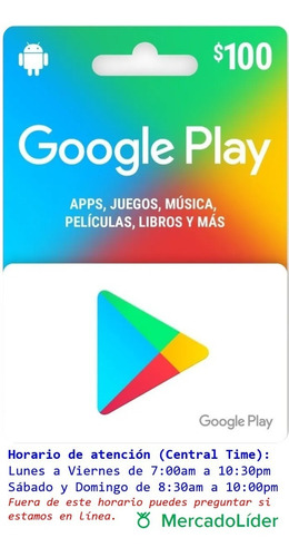 Imagen 1 de 2 de Tarjeta Google Play De 100 Pesos