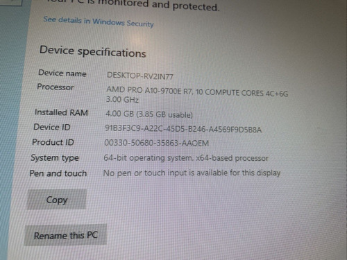 Cpu Mini Hp Amd A10 9700e Quad Core, 4gb Ram, Ssd 128gb (Usado)