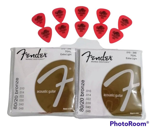 2 Pak De Cuerdas Fender Para Guitarra Acustica +10 Plumillas