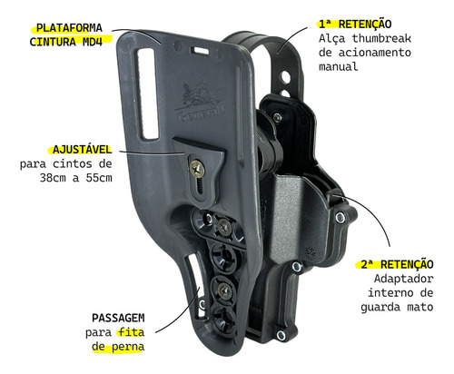 Coldre Curto Mc03 Com Plataforma De Cintura Md4 + 6 Adaptadores de Guarda Mato Maynards Cáqui Destro