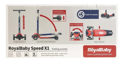 Imagen 4 de 4 de Royal Baby Monopatin Plegable Azul/rojo Rb-s1