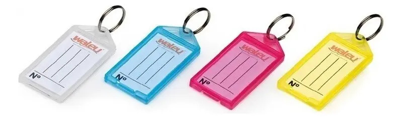 Chaveiro com Etiqueta Waleu 100 Unidades Plástico Transparente Colorido Kit