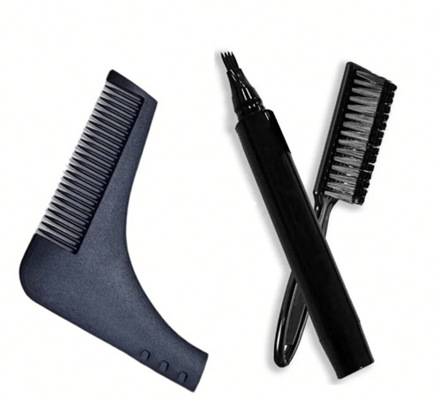 Set Lapiz Marcador Rellena Barba Cepillo Y Plantilla Guia