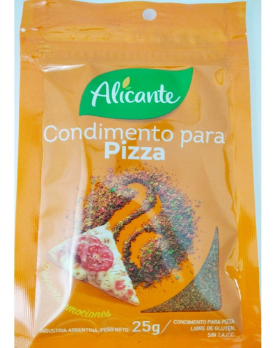 Alicante Condimento Para Pizza Sin Tacc 25 Grs Pack 12 Unid.