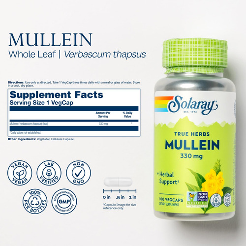 Suplemento Solaray Mullein Leaf 100 Cápsulas Veganas