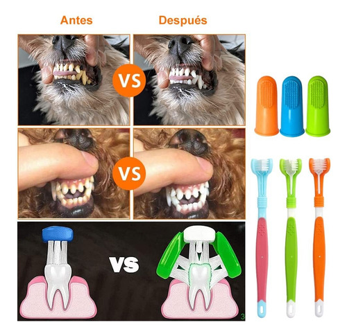 Juego Cepillo Dientes Mascotas 6 Pieza Silicona Suave Perros