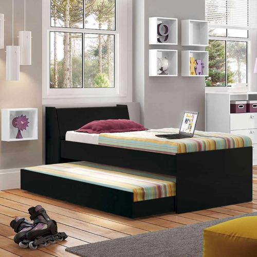 Cama Solteiro Bicama Com 2 Colchões Ditália BB-28 Preto