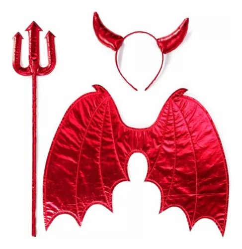 Set Disfraz Diabla Mujer 3 Piezas Halloween Diablita Rojo