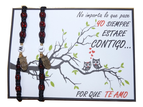 Pulseras Para Parejas Tejidas Iniciales Buho Chapa De Oro  