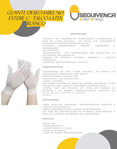 Guante Desechable No Esteril C/ Talco Latex Blanco