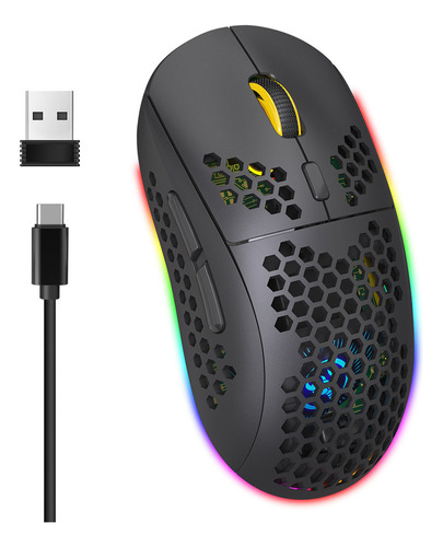 Ratón Inalámbrico Luminoso Rgb Recargable De 3 Modos 2,4g