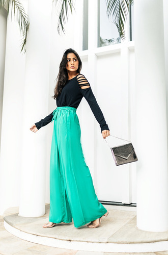 Imagem 2 de 9 de Calça Pantalona Feminina Cintura Alta Roupa Linda Instagram