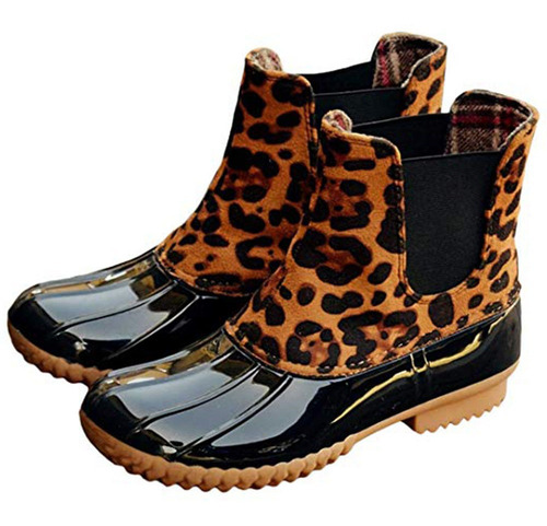 Botas Cortas Impermeables Para Mujer Fahsion Leopard Empalme