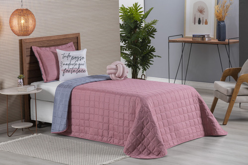 Colcha Cobre Leito Solteiro Rose-cinza Dupla Face Paris 5 Peças Cama Box Conjunto Completo Design Elegante Alta Qualidade Casa Laura Enxovais