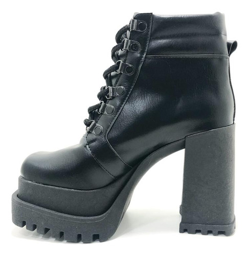 Imagen 3 de 6 de Bota Mujer Moda Alta Cordones Taco Separado Plataforma O 368