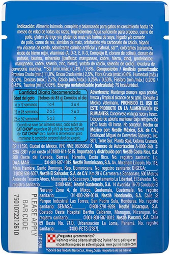 Imagen 2 de 3 de Alimento En Sobre Cat Chow Gatito Carne De 85gr