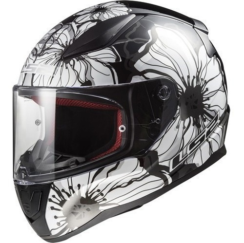 Casco Moto Integral Ls2 353 Rapid Poppies Blanco Negro