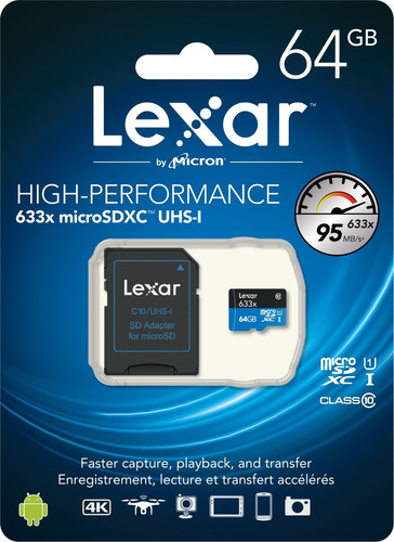 Cartão Micro Sd Lexar 64gb 633x 95 Mb/s 4k Gopro Drone