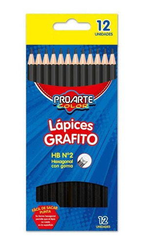 Caja De Lápices Grafito Hexagonal Hb N°2 Con Goma Proarte 