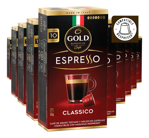 100 Capsulas De Cafe En Grano Gold Espresso Clasico