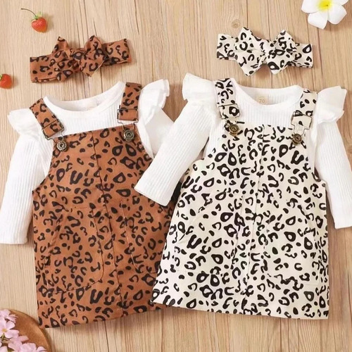 Conjunto 3 Piezsas Para Niñas Cotele Leopardo