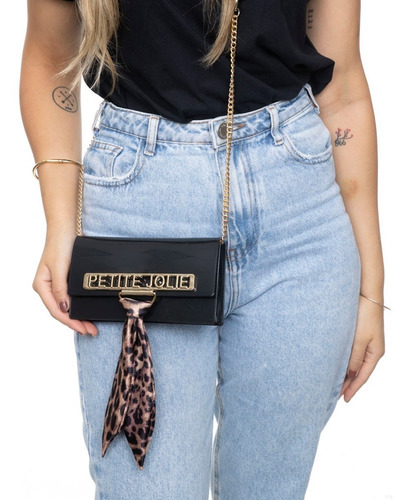 Bolsa Pequena Long Wallet Lenço Petite Jolie Transversal Cor Preto