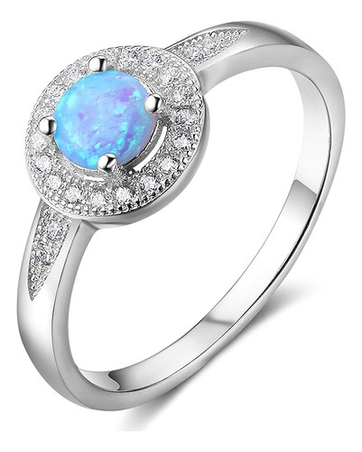 Anillo Plata 925 Con Opalo Azul Acefel Para Mujer Con Cz