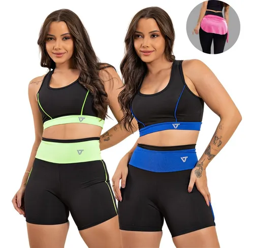 2 Conjunto Fitness Feminino Top E Short De Academia + Brinde