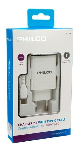 Cargador Pared Y Cable Tipo C Philco 2.1a / Tecnocenter