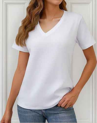2pk Algodón Camiseta Manga Corta Con Cuello En V Para Mujer