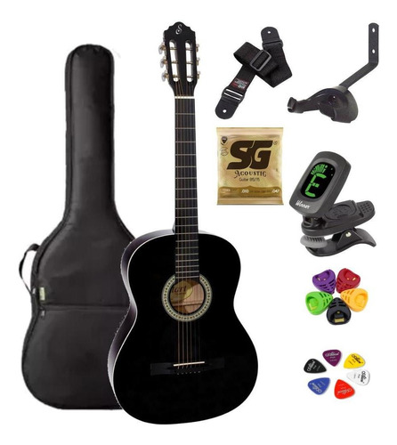 Violão Acústico Giannini Clássico Aço S-14 Bk + Kit1pl Cor Black Orientação Da Mão Destro