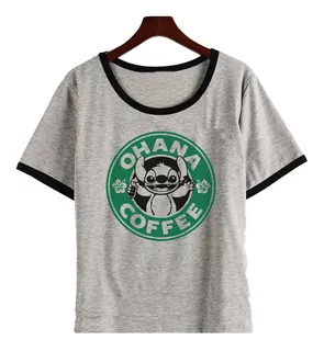 Remera Stitch Ohana Coffee Lilo