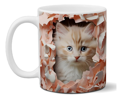 Taza Gato Efecto 3d Ideal Para Regalar Cerámica Importada.