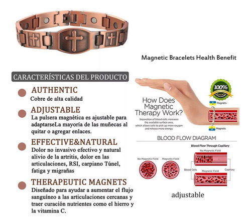Pulseira Magnética Masculina De Cobre Com Cruz Cristã