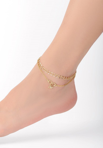 Pulsera En Baño De Oro Para Tobillo De Doble Cadena Con Dije