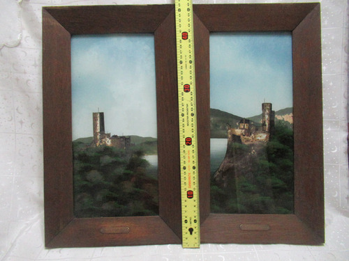 Par Cuadros Castillos Lahneck Ehrenfels Vidrio Madera 15438 Marrón Marrón (Usado)