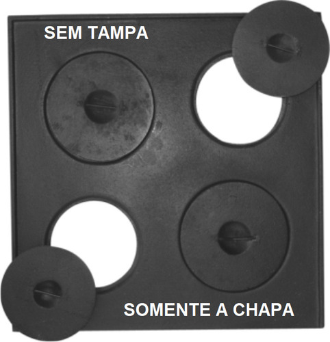 Chapa Ferro Quadrada Fogão Lenha 4 Furos 44x44 Sem Tampa Rig