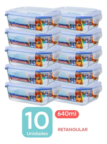 Kit Potes Marmita Vidro 640ml Retangular Hermético 640ml