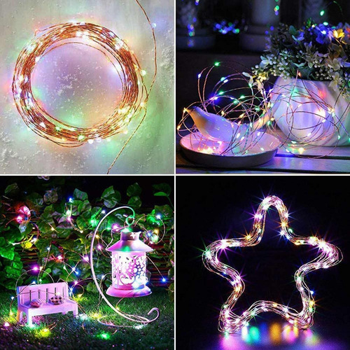 Imagen 7 de 10 de Guirnalda Luces Led Alambre 100led Multicolor 10 Mts Solar