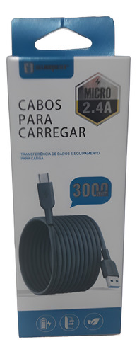 Cabo Micro Usb V8 - 3 Metros Para Controle Ps4 E Android