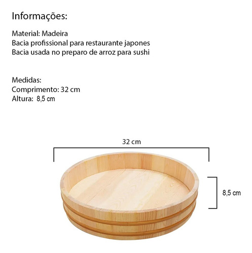 Hanguiri 32 Cm Bacia Madeira Para Arroz E Espátula 30 Cm