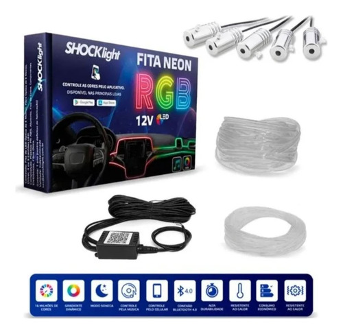 Fita Led Neon Rgb Interior Automotiva Shock Light 6 Metros