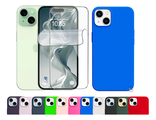 Funda Para iPhone 15 En Silicona + Hidrogel Hd Pantalla