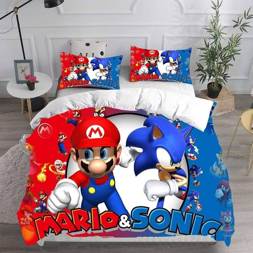 Juego De Funda De Edredón Mario & Sonic For Cama Individual