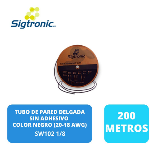 200 Metros Termofit Negro De 1/8 Pulgada / Sigtronic