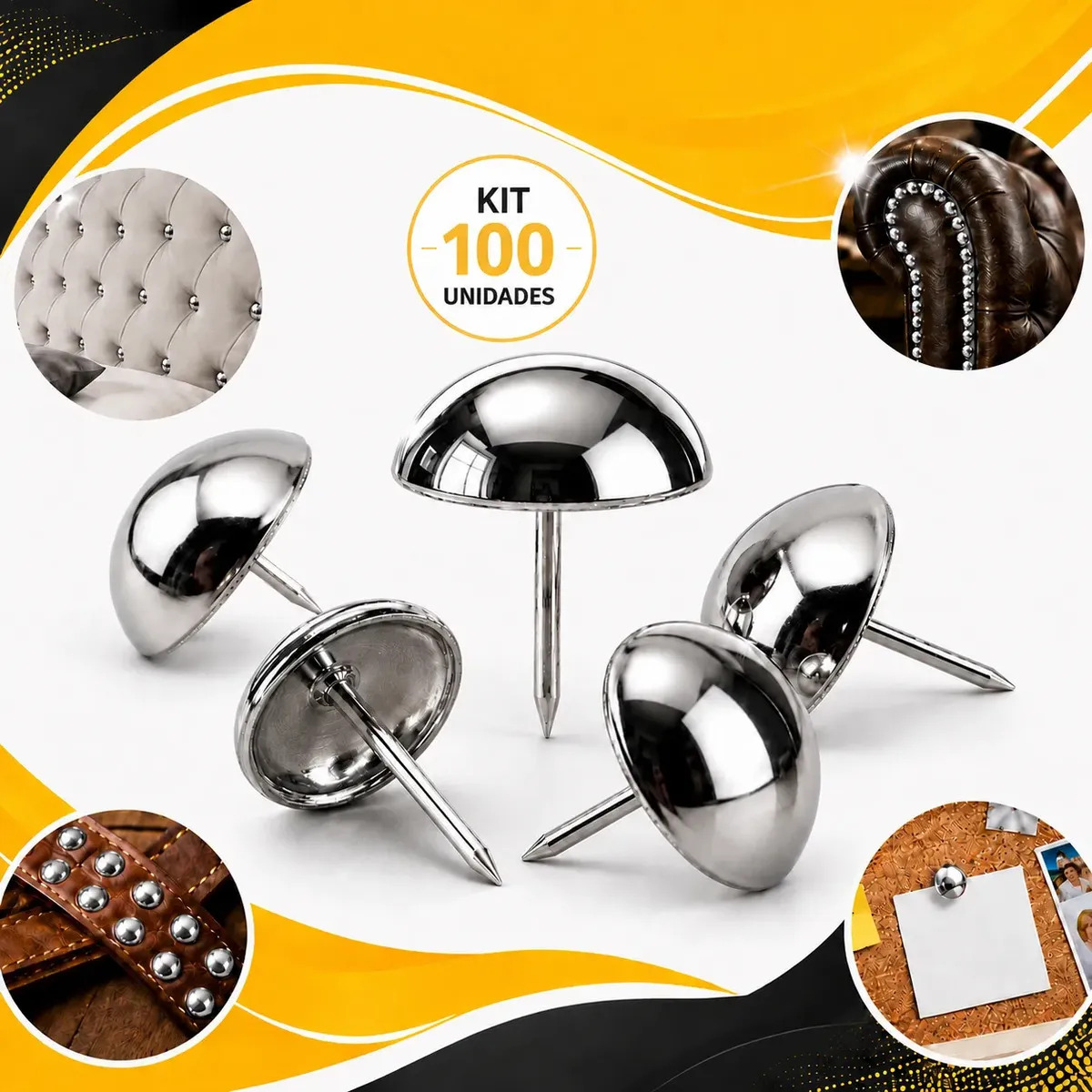 Tachinhas Cromadas 11x10mm Kit 100 Unidades – Pacote Alta Fixação para Estofados e Sapatos Gurumania