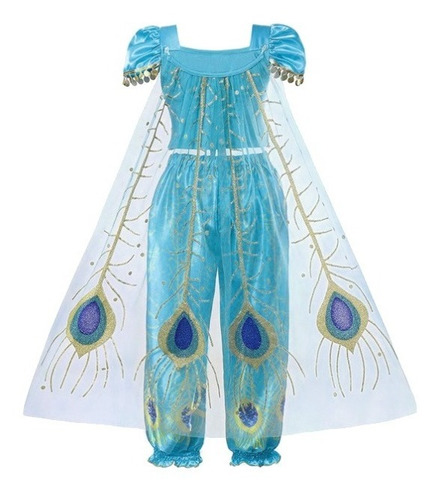 Imagem 3 de 5 de Fantasia Princesa Jasmine Aladim Coroa Brinco Colar Carnaval